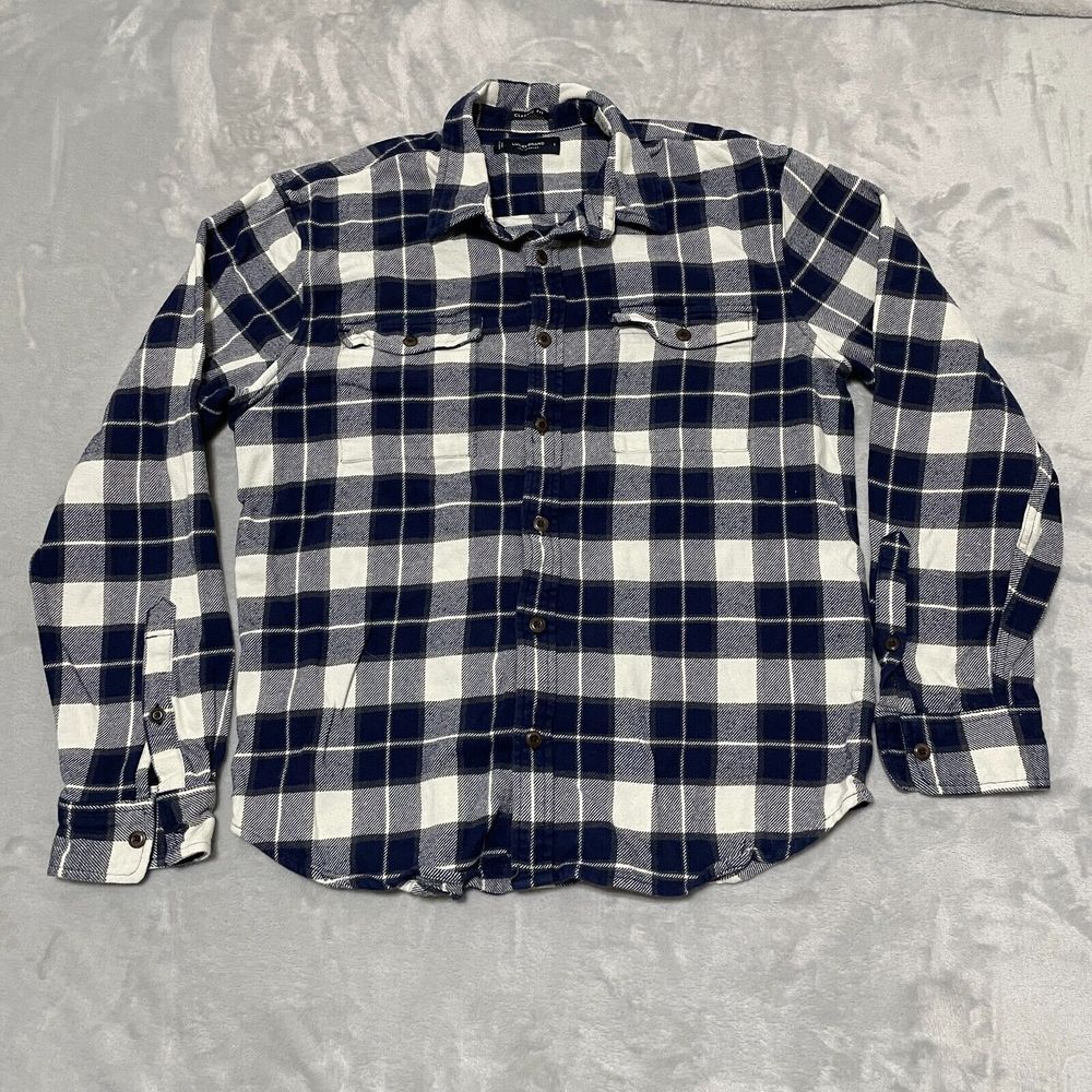 Lucky Brand Flannel Shirt Mens Large Blue Plaid Flap Pockets Western Workwear